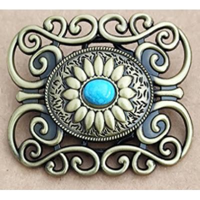 MAGM JDX-MG99024 Blue & Turquoise Belt Buckle in A Gold Filigree Brooch 
