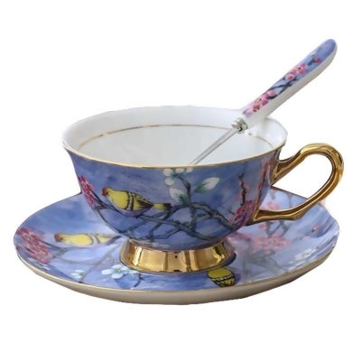 Panda Superstore PF-HOM9302388011-DORIS00163-RP 6.4 oz Porcelain Wintersweet China Painting Tea Cup & Saucer Set, Multi Color 