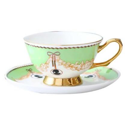 Panda Superstore PF-HOM9302388011-DORIS00165-RP 6.4 oz Afternoon Tea Porcelain Tea Cup & Saucer Set, Green 