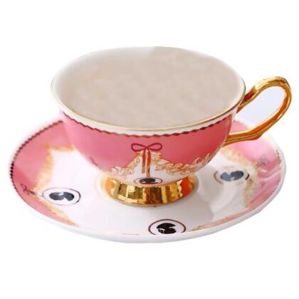 Panda Superstore PF-HOM9302388011-DORIS00166-RP 6.4 oz Afternoon Tea Porcelain Tea Cup & Saucer Set, Pink 