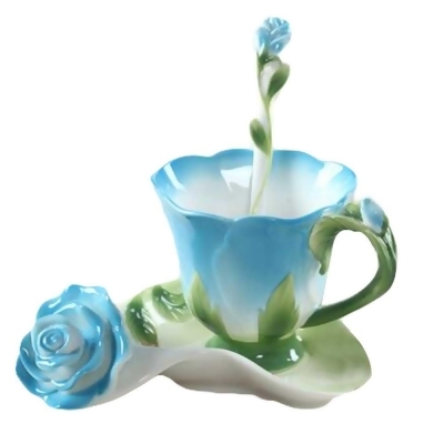 Panda Superstore PF-HOM9302388011-DORIS00168-RP 5.1 oz Blue Rose Porcelain Tea Cup & Saucer Set, Multi Color 