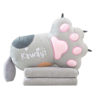 Panda Superstore PS-HOM13679381-YAN01405 Set of Office Cushion Cartoon Cat Claw Pillow & Coral Velvet Blanket, Gray 