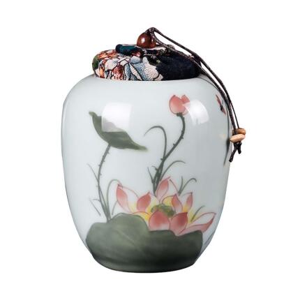 Panda Superstore KS-HOM3744111-ALAN01698 Beautiful Lotus Ceramic Canister Storage Jar Tea Container for Loose Tea C