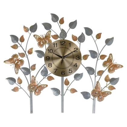 Three Star YC1130 27 x 23 in. Wall Clock With Butterflies & Leaves 