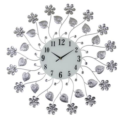 Three Star Import & Export YC760 27 in. Round Wall Clock, Silver Flowers 