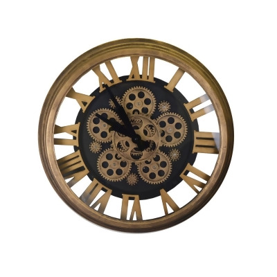 Three Star RT6301 18 in. Antique Gold & Black Wall Clock With Moving Gears 