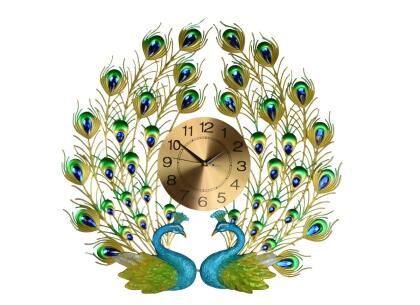 Three Star Import & Export YC1230 25 x 26 in. Double Peacock Wall Clock 