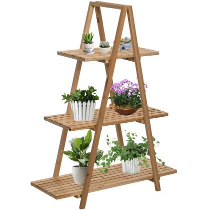 Vintiquewise QI004597 Decorative Wooden 3 Tier Shelf With Rustic Farmhouse Design - Natural Wood Finish 