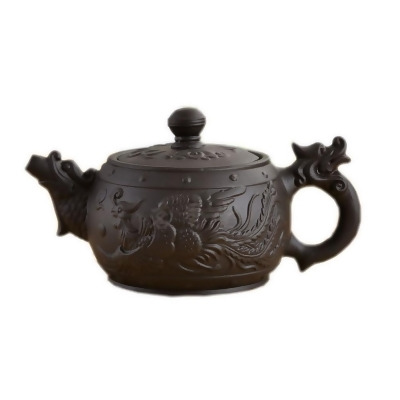 Panda Superstore PS-HOM367229011-EMILY02718 Historic Purple Clay Tea Pot Dragon & Phoenix Tea Kettle, Black 