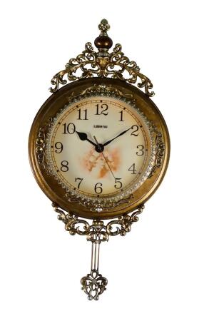 Three Star Import & Export ZP907 29 x 15 in. Gold & Silver Wall Clock with Pendulum 