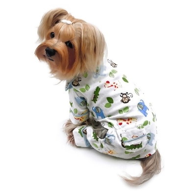 Klippo KBD099XS Zoo Animals Flannel Pajamas with 2 Pockets, White & Green - Extra Small 