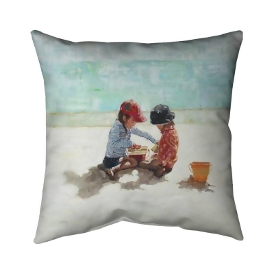 Begin Home Decor 5542-1616-CO163 16 x 16 in. Little Girls At The Beach-Double Sided Print Outdoor Pillow Cover 