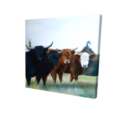 Begin Home Decor 2080-0808-AN431 8 x 8 in. Four Highland Cows-Print on Canvas 