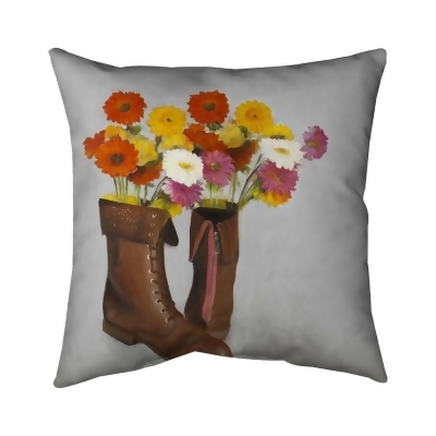 Begin Home Decor 5543-2020-SL11 20 x 20 in. Boots with Daisies Flowers-Double Sided Print Indoor Pillow Cover 