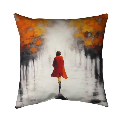 Begin Home Decor 5542-2020-CI123 20 x 20 in. Woman with A Red Coat by Fall-Double Sided Print Outdoor Pillow Cover 