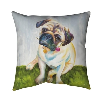 Begin Home Decor 5543-1616-AN75 16 x 16 in. Cute Pug with A Rose In His Mouth-Double Sided Print Indoor Pillow Cover 