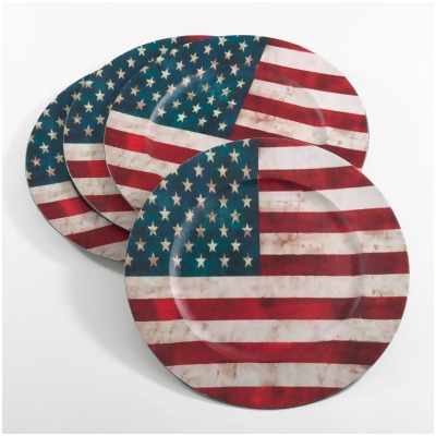 SARO CH152.M14R 14 in. Round Decorative US Flag Design Charger Plate Multi Color - Set of 4 