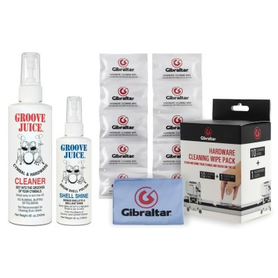 Drum Accessories 1133070 Drummers Cleaning Kit with Groove Juice Shell Shine, Cymbal Cleaner & Hardware Wipes 