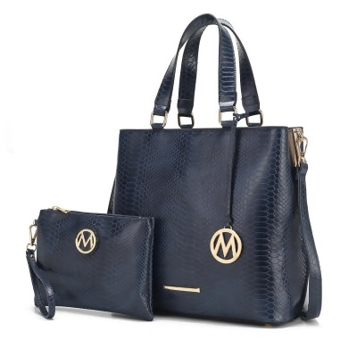 MKF Collection by Mia K. MKF-L249NV Beryl Snake-embossed Vegan Leather Womens Tote Bag with Wristlet 