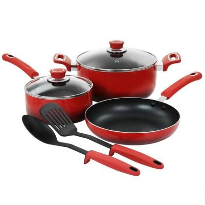 Oster 128653.07 Non Stick Aluminum Cookware Set - Red - 7 Piece 