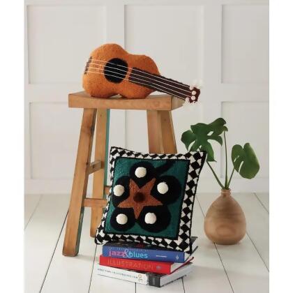 Peking Handicraft 30JBL103C22OB 10 x 22 in. Uke Pom & Tassels Shaped Hook Pillow, Multi Color 