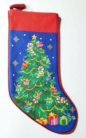 Peking Handicraft 31SJM9531NMC 11 x 18 in. Christmas Tree Embroidered Needlepoint Stocking, Red & Green 