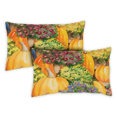 Toland Home Garden 771312 12 x 19 in. Pumpkins Mums Indoor & Outdoor Pillow Case - Set of 2 