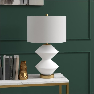 Hudson&Canal TL1808 Caserta 22.75' Tall Double Gourd Lamp with Fabric Shade in Matte White/Brass/White 