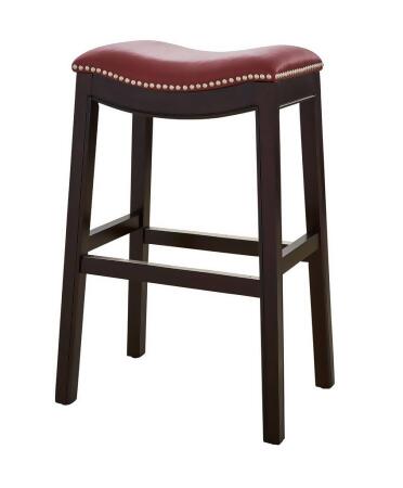 New Ridge Home Goods NR100127-PBS-EP 30 in. Julian Bar-Height Wood Barstool with Red Faux-Leather Seat 