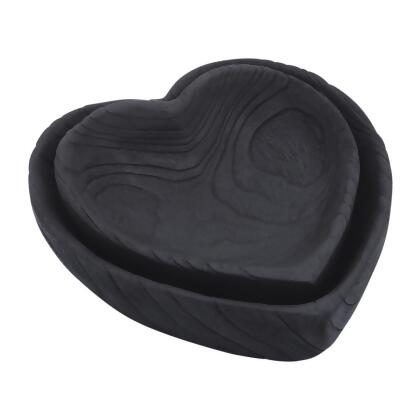 Sagebrook Home 16568-02 9-10 in. Wood Heart Bowls, Black - Set of 2 