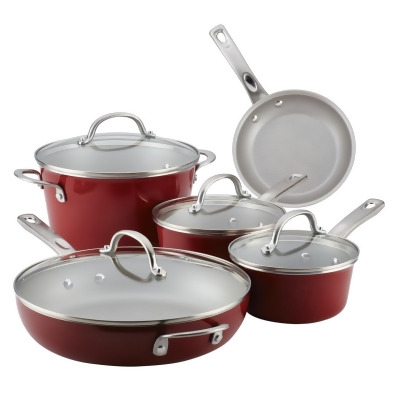 Ayesha Curry 10768 Home Collection Porcelain Enamel Nonstick Cookware Pots & Pans Set, Sienna Red - 9 Piece 