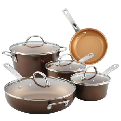 Ayesha Curry 10770 Home Collection Porcelain Enamel Nonstick Cookware Pots & Pans Set, Brown Sugar - 9 Piece 