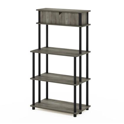 Furinno 21029GYWFBK Turn-N-Tube Toolless Storage Shelf with Top Cabinet, French Oak Grey & Black 