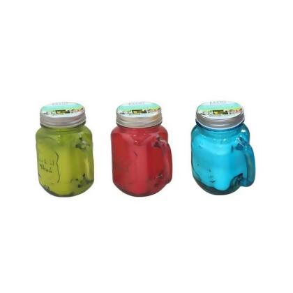 Patio Essentials 22500 10 oz Citronella Candle Mason Jar - Green, Red & Blue 