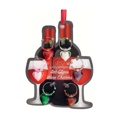 LS Arts WB-071 Wine Charms, Hearts & Carded - Set of 6 