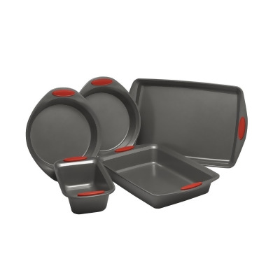 Rachael Ray 47020 Yum-O Nonstick Oven Lovin Bakeware Set with Handles, Gray & Red - 5 Piece 