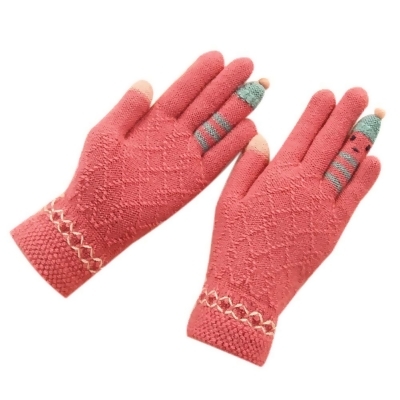 Panda Superstore PS-CLO2474963011-SUE00649 Girls Cute Cartoon Woollen Knitted Fingers Gloves, Rose Red 