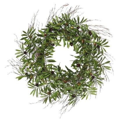 Vickerman FK170801 24 in. Olive Leaf Wreath, Green 