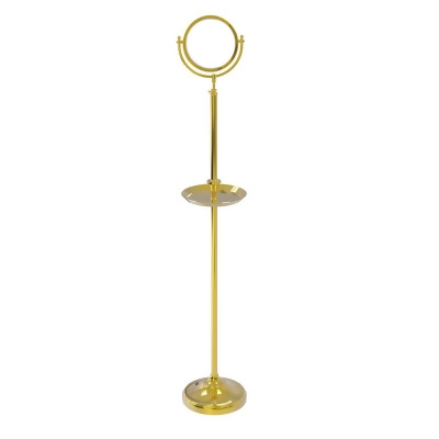 Allied Brass DMF-3-4X-UNL Floor Standing Make-Up Mirror 8 in. Diameter with 4X Magnification & Shaving Tray, Unlacquered Brass 