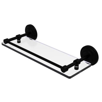 Allied Brass QN-1-16-GAL-BKM Que New 16 in. Tempered Glass Shelf with Gallery Rail, Matte Black
