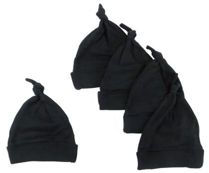 Bambini 1100-BLACK-5 Knotted Baby Cap, Black - Pack of 5