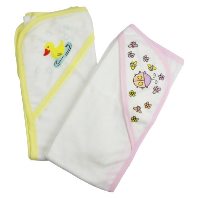 Bambini 021-Pink-021-Yellow Infant Hooded Bath Towel, Pink & Yellow - Pack of 2 