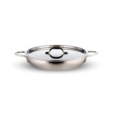 Bon Chef 60306-2ToneSS 11.75 x 2.37 in. Country French Two Tone Stainless Steel Saute 3 quart Pan & Skill with Cover Double & 2 Round Handles, 4 oz 