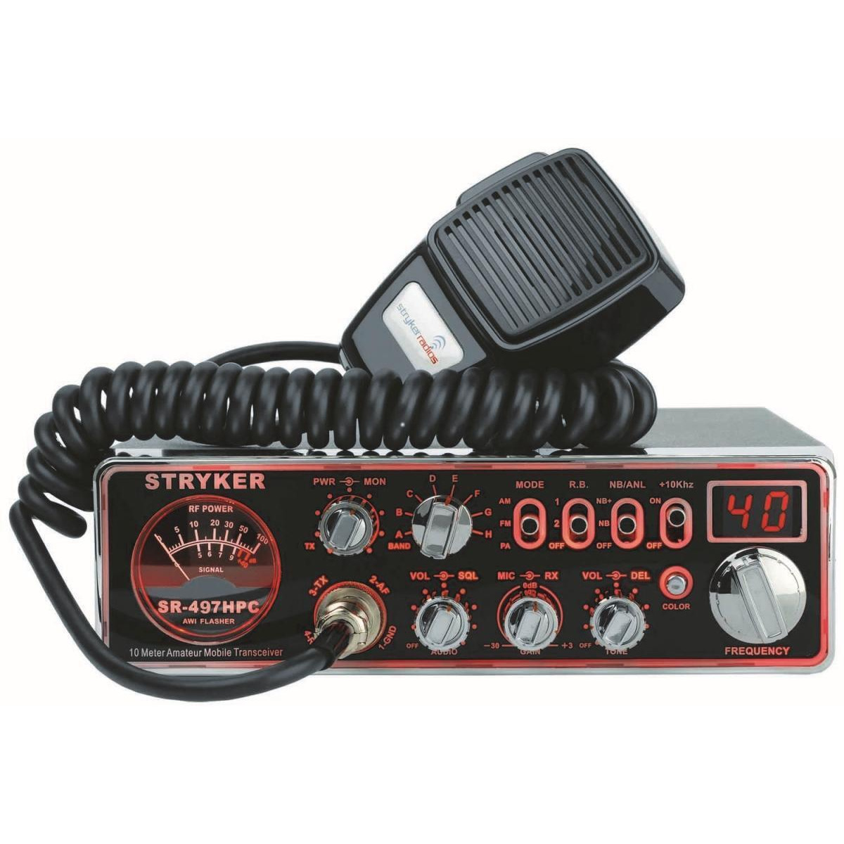 Stryker SR497HPC 110W 10m Radio with 7 Color Selectable Faceplate, Echo, Roger Beep, Talkback, 12 Stage Dim & Variable Power