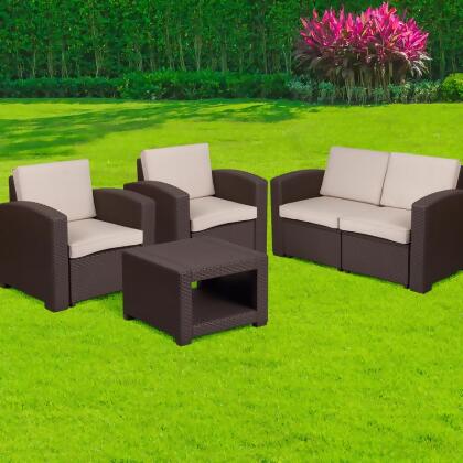 Flash Furniture DAD-SF-112T-CBN-GG 4 Piece Outdoor Faux Rattan Chair, Loveseat & Table Set in Chocolate Brown 