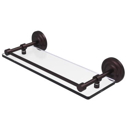 Allied Brass QN-1-16-GAL-ABZ Que New 16 in. Tempered Glass Shelf with Gallery Rail, Antique Bronze 