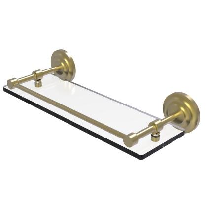 Allied Brass QN-1-16-GAL-SBR Que New 16 in. Tempered Glass Shelf with Gallery Rail, Satin Brass