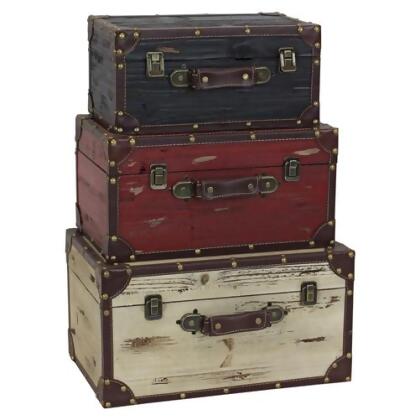 Aspire Home Accents 3279 Torrance Wood Trunks, Red, Black & White - Set of 3