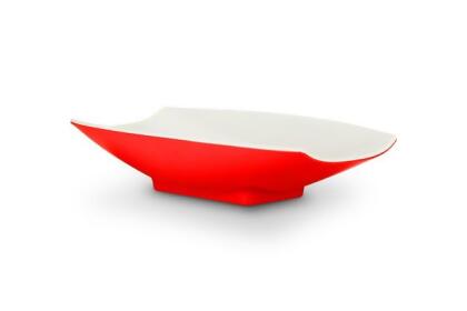 Bon Chef 53704-2ToneRed 16 x 9 x 3.5 in. Melamine Curves Bowl with Red Outside & White Inside, 64 oz - 2 quart 