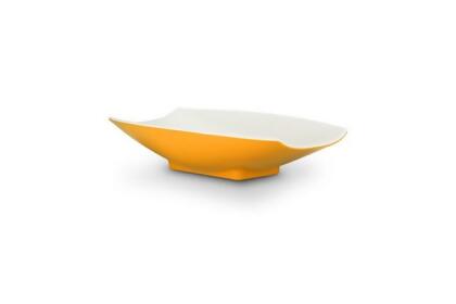 Bon Chef 53703-2ToneYellow 12 x 6.75 x 2.75 in. Melamine Curves Bowl with Yellow Outside & White Inside, 32 oz - 1 quart 